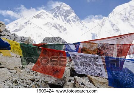 Picture - Prayer Flags And Mt. Everest / Kala Pattar, Himalayas, Nepal.. Fotosearch