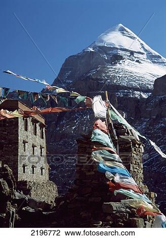 Stock Image - Prayer Flags To Choku Monastery, Tibet.. Fotosearch