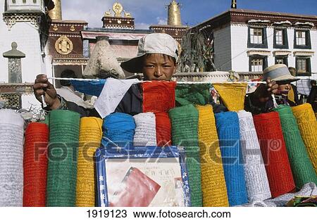 Stock Image - Prayerflag Seller With Trading Permit ÃƒÆ’Ã‚Â¡. Fotosearch