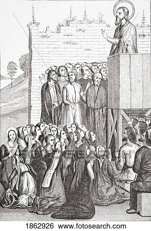 Stock Photograph - Preaching Of An Apostle Of Christianity. After A Picture Painted On Wood Attributed To Fra Angelico. From Science And Literature In The Middle Ages By Paul Lacroix Published London 1878. Fotosearch