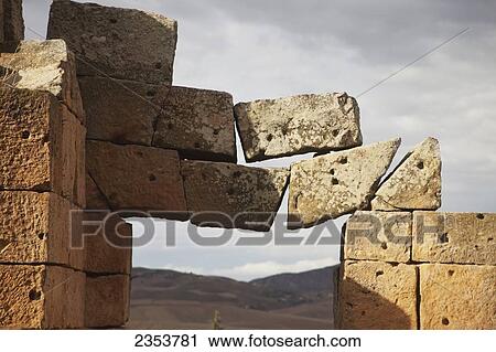 Stock Image - Precarious stone blocks, Khemissa site, near Guelma; Algeria. Fotosearch
