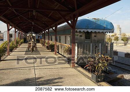 Stock Image - Presidential Rail Car At The Former Rail Yard, Plaza Tres Centurias, Aguascalientes, Mexico. Fotosearch