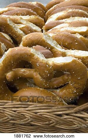 Stock Image - Pretzels In A Basket, Close Up. Fotosearch