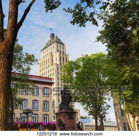 Stock Photo - Price building and Monument Du Cardinal Elzear-Alexandre Taschereau; Quebec City, Quebec, Canada. Fotosearch