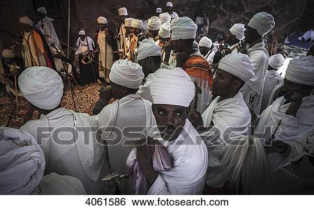 Stock Photograph - Priests for Genna; Lalibela, Ethiopia. Fotosearch