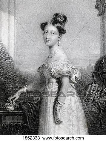 Stock Image - Princess Alexandrina Victoria Of Saxe-Coburg Aged 18 1819-1901 Later Queen Victoria Engraved By J Cochran After G Hayter From The Book The National Portrait Gallery Volume Iv Published C1820. Fotosearch