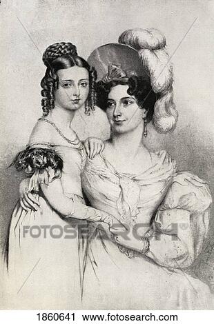 Stock Image - Princess Victoria, 1819-1901 And Her Mother, Duchess Of Kent, 1786-1861 From A Drawing By Sir George Hayter In 1834. From The Book V. R. I. Her Life And Empire By The Marquis Of Lorne, K. T. Now His Grace The Duke Of Argyll.. Fotosearch