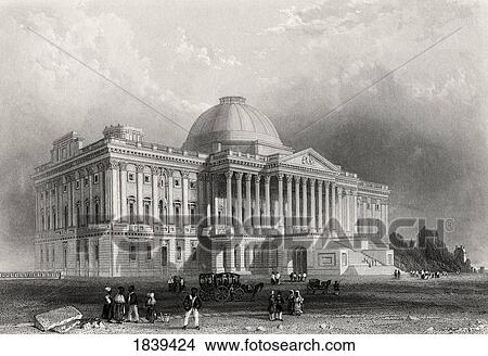 Picture - Principal Front Of The Capitol Building Washington Usa From A 19Th Century Print Engraved By R Brandard After W H Bartlett. Fotosearch