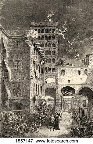 Stock Photo - Prison Of The Inquisition Barcelona Spain From The Book Spanish Pictures By The Rev Samuel Manning Published 1870. Fotosearch