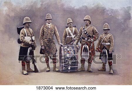 Picture - Private, Drummers, Piper And Bugler Of The Black Watch During The Second Boer War. From The Book South Africa And The Transvaal War By Louis Creswicke, Published 1900.. Fotosearch
