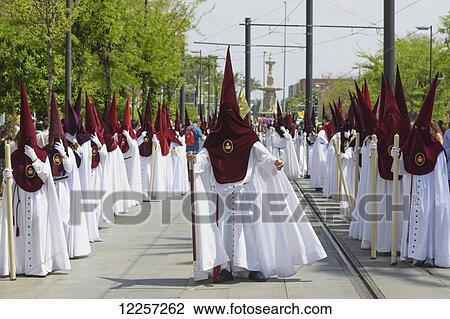 Stock Image - Procession during Semana Santa; Seville, Spain. Fotosearch