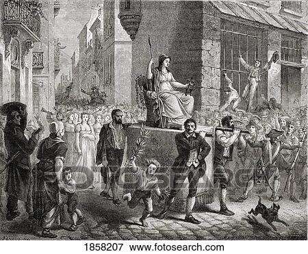Stock Photo - Procession Of The Goddess Of Reason, 10 November 1793. Engraved By Meyer-Heine After Renaud. From Histoire De La Revolution Francaise By Louis Blanc.. Fotosearch