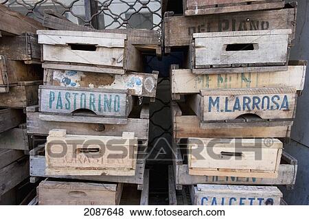 Stock Photo - Produce Boxes, Montevideo, Uruguay. Fotosearch