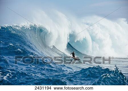 Professional surfer paddling into large waves at the infamous big wave spot know as Jaws or Peahi; Maui, Hawaii, United States of America View Large Photo Image Picture - Professional surfer paddling into large waves at the infamous big wave spot know as Jaws or Peahi; Maui, Hawaii, United States of America. Fotosearch