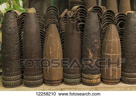 Stock Image - Projectile heads from the civil war; Jincheng, Kinmen Island, Taiwan. Fotosearch