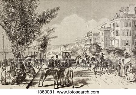 Stock Image - Promenade Des Anglais Or Promenade Of The English At Nice, France In The 1880's. From La Ilustracion EspaÃƒâ€šÃ‚Â±ola Y Americana Of 1881. Fotosearch