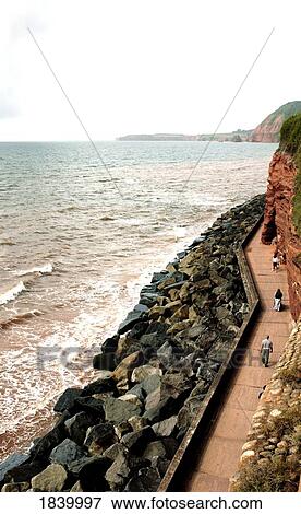 Stock Photo - Promenade. Sea And Rocks In Sidmouth; Sidmouth, Devon, England. Fotosearch