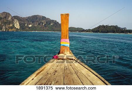Prow Of Boat At Sea, View Into Land View Large Photo Image Stock Photography - Prow Of Boat At Sea, View Into Land. Fotosearch
