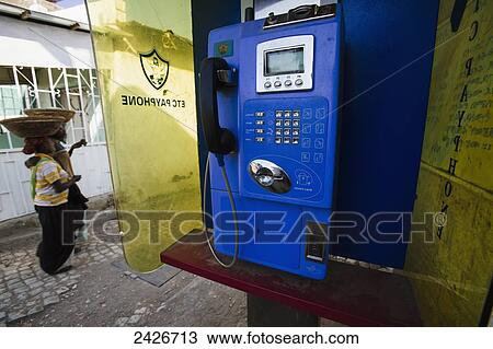 Stock Image - Public phone box in the old city of Harar in Eastern Ethiopia; Harar, Ethiopia. Fotosearch