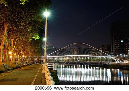 Puente Del Campo Volantin Over Ria De Bilbao At Night In Bilbao, Basque Country, Spain View Large Photo Image Stock Photograph - Puente Del Campo Volantin Over Ria De Bilbao At Night In Bilbao, Basque Country, Spain. Fotosearch