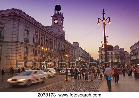 Puerta Del Sol At Dusk; Madrid Spain View Large Photo Image Stock Image - Puerta Del Sol At Dusk; Madrid Spain. Fotosearch