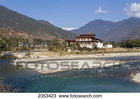 Stock Image - Punakha Dzong, At The Confluence Of The Male And Female Rivers; Punakha, Bhutan. Fotosearch