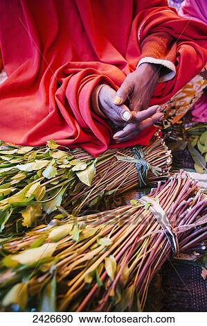 Stock Image - Qat sellers in a market just outside the old city of Harar in Eastern Ethiopia; Harar, Ethiopia. Fotosearch