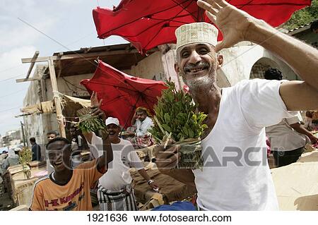 Stock Photograph - Qat Sellers In The Qat Suq. Fotosearch