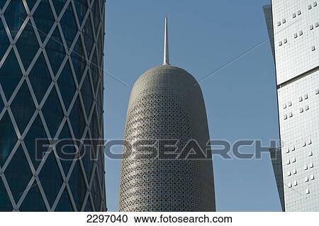 Stock Image - Qatar, Exterior of modern office buildings; Doha. Fotosearch