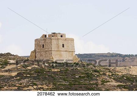 Qawra Tower, Dwejra Bay, Gozo Island, Malta View Large Photo Image Stock Image - Qawra Tower, Dwejra Bay, Gozo Island, Malta. Fotosearch
