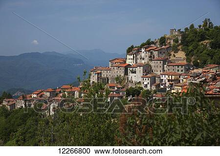 Stock Image - Quaint villages in the Alpuan Alps; Montefegatesi, Tuscany, Italy. Fotosearch