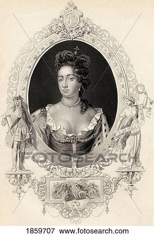 Stock Photo - Queen Anne (1665-1714), Queen Of Great Britain From 1702 To 1714. Second Daughter Of James Ii. 19Th Century Print From A Painting By Sir Godfrey Kneller.. Fotosearch