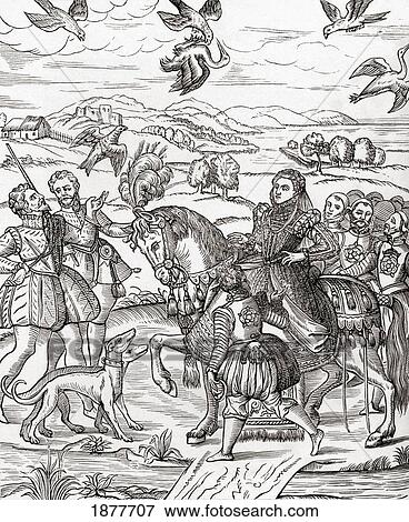 Stock Photo - Queen Elizabeth Hawking. Elizabeth I, 1533 To 1603. Queen England And Ireland. From The Book Short History Of The English People By J. R. Green, Published London 1893.. Fotosearch