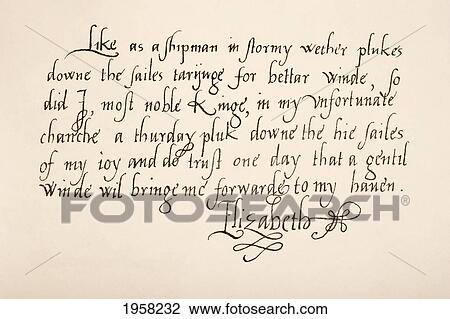 Queen Elizabeth I Of England, 1533 - 1603. Hand Writing Sample. View Large Photo Image Stock Image - Queen Elizabeth I Of England, 1533 - 1603. Hand Writing Sample.. Fotosearch