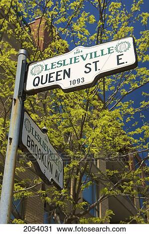 Queen St. East And Brooklyn Av. Street Signs, Leslieville, Toronto, Ontario View Large Photo Image Stock Image - Queen St. East And Brooklyn Av. Street Signs, Leslieville, Toronto, Ontario. Fotosearch