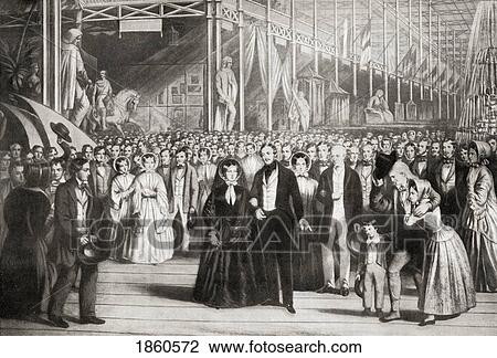 Stock Image - Queen Victoria, 1819-1901 And The Prince Consort, 1819-1861 Opening The Great Exhibition, May 1, 1851. From The Engraving After S. W. Reynolds. From The Book V. R. I. Her Life And Empire By The Marquis Of Lorne, K. T. Now His Grace The Duke Of Argyll.. Fotosearch