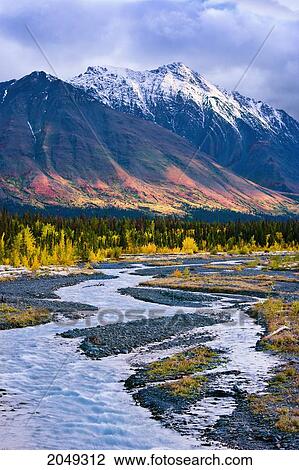 Stock Image - Quill Creek And Kluane Range In Fall, Kluane National Park, Yukon. Fotosearch