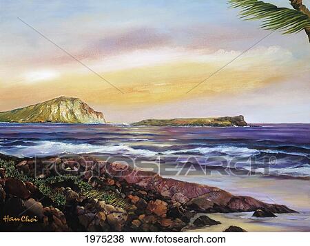 Rabbit Island, Hawaii, Oahu, Rabbit Island Off Of Makapu'u Beach (Oil Painting). View Large Photo Image Stock Photo - Rabbit Island, Hawaii, Oahu, Rabbit Island Off Of Makapu'u Beach (Oil Painting).. Fotosearch