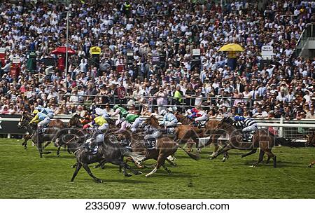 Stock Photo - Racing At Epsom Derby; London, England, Uk. Fotosearch