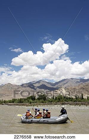 Stock Photo - Rafting down the Indus River in the Indus Valley; Ladakh, India. Fotosearch