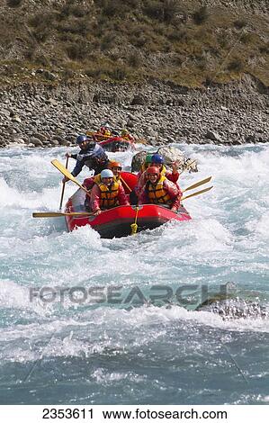Stock Image - Rafting Down The Rangitata Gorge And The Rangitata River; Rangitata, New Zealand. Fotosearch