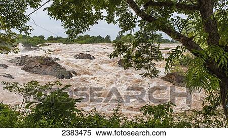 Stock Photography - Raging Mekong River; 4000 Islands, Laos. Fotosearch