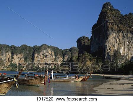 Railay Beach, Long Tail Boats View Large Photo Image Stock Image - Railay Beach, Long Tail Boats. Fotosearch