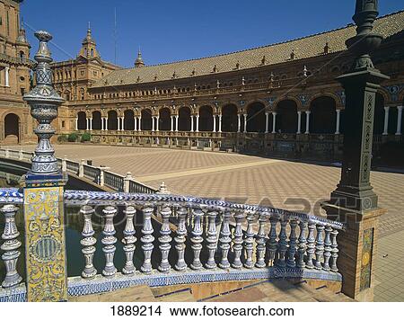 Picture - Railings And Courtyard Of Plaza De Espana. Fotosearch