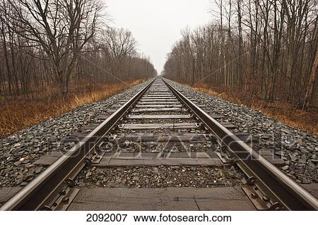 Railway Tracks Leading Off To The Horizon; Ontario Canada View Large Photo Image Stock Photo - Railway Tracks Leading Off To The Horizon; Ontario Canada. Fotosearch