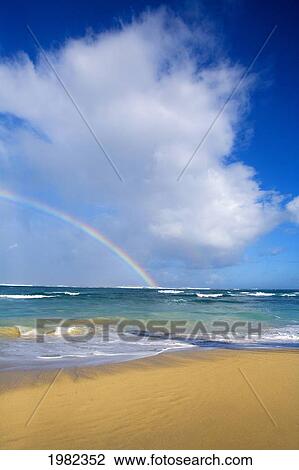 Stock Image - Rainbow at Baldwin Beach; Maui, Hawaii, United States of America. Fotosearch