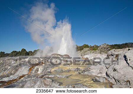 Stock Photo - Rainbow Over Geyser; New Zealand. Fotosearch