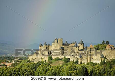 Rainbow Over The Fortress; Carcassonne Languedoc France View Large Photo Image Stock Photography - Rainbow Over The Fortress; Carcassonne Languedoc France. Fotosearch