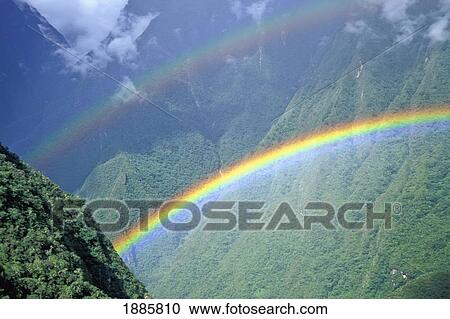 Stock Image - Rainbow Over Valley Along The Inca Trail. Fotosearch