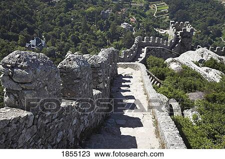 Stock Image - Ramparts Of The Moorish Castle; Sintra, Portugal. Fotosearch
